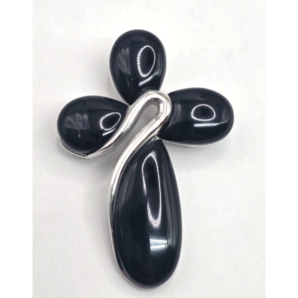 Black Onyx Sterling Silver 925 Crucifix Cross Pendent 1.16" Handmade Modern NWOT